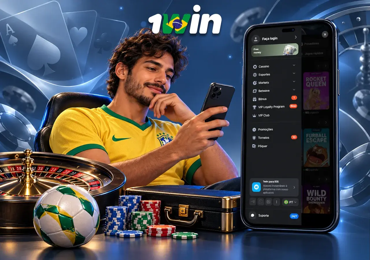 Um torcedor consulta o celular entre bola, roleta e fichas de cassino
